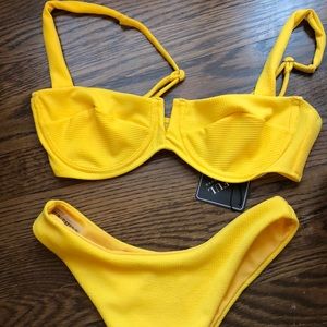 ZAFUL Yellow Ribbed Knit Bikini Set: Size S